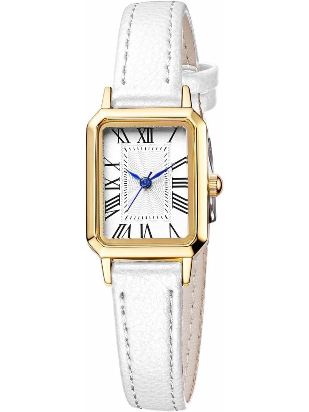 Womens White Gold Vintage Rectangle Elegant Dainty Leather Strap Quartz Watch